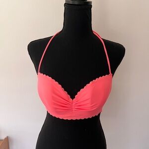 Victoria’s Secret Florescent Pink Halter Bikini Top w Scallop Detail - 32D